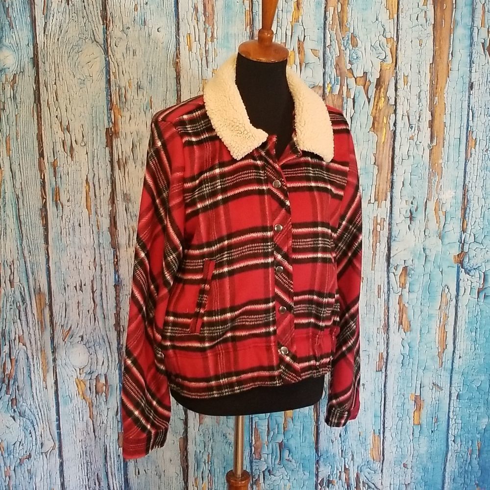 Plaid And Sherpa Button Front Shacket Jacket - image 2